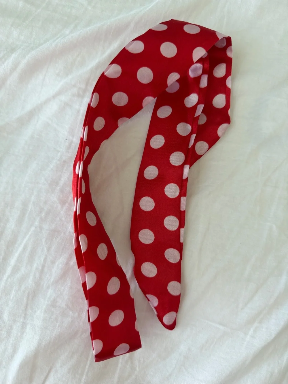 Red Polka Dot Satin Hair Scarf for Bag 💼